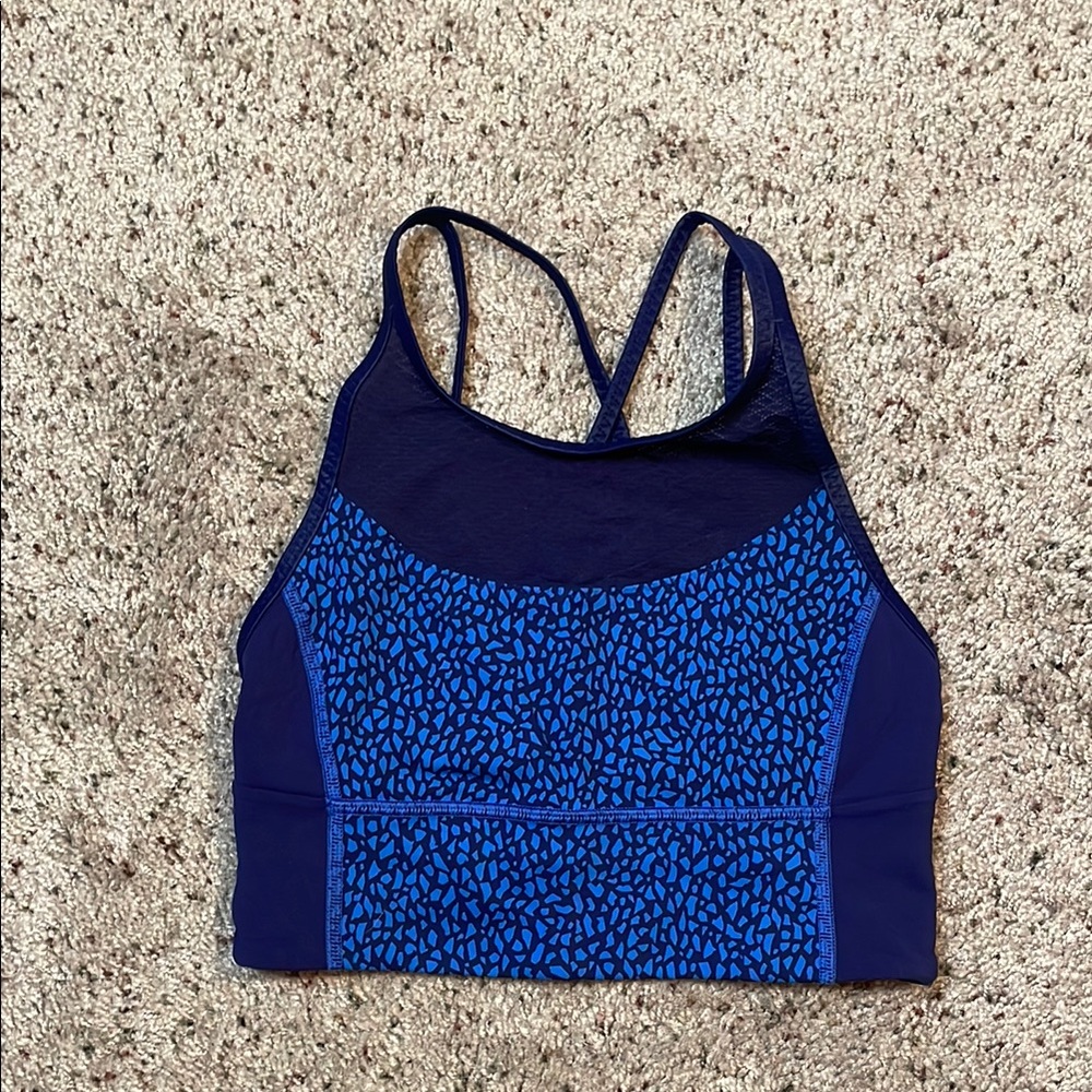 Lululemon Clip-In Long Line Bra Miss Mosaic Lakeside Blue Hero Blue Size 4